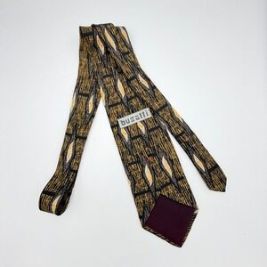 Bugatti Silk Necktie Gold Black Grey Abstract Geometric Textured Pattern Tie